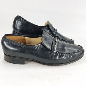 Barker Shoes Black Slip On Loafer Leather Moc Toe Horsebit Mens Sz 8.5 England